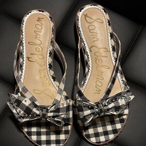 Sam Edelman Black & White Gingham Bow Sandals